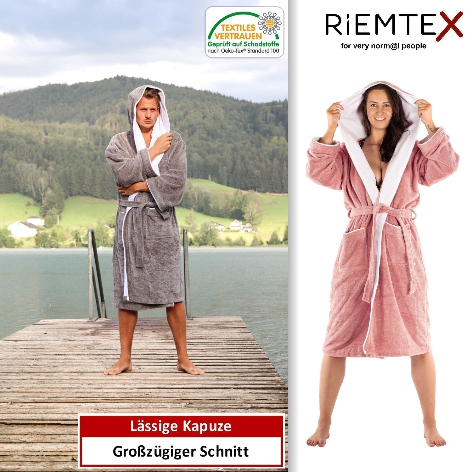 Bademantel mit Kapuze hellgrau online bestellen RIEMTEX in 
