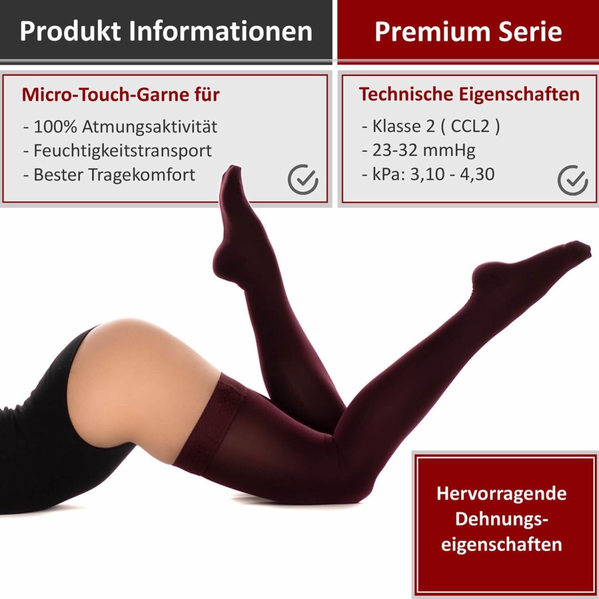 Medizinische Kompressionsstrümpfe Klasse 2 Burgundy - RIEMTEX