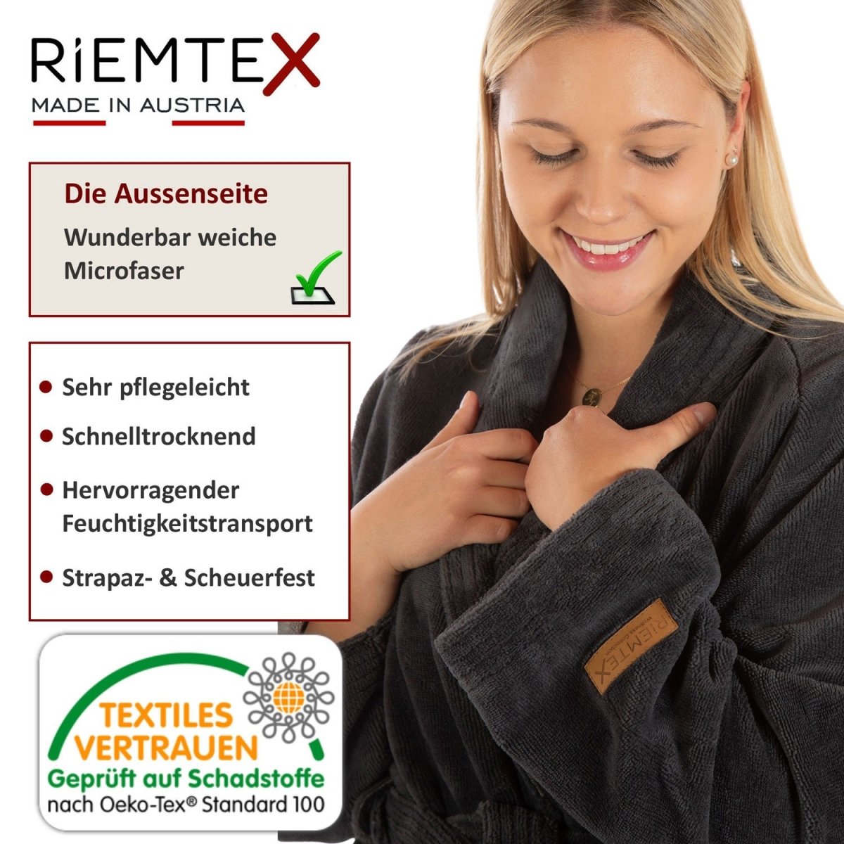 TWIN VELOUR Bademantel Anthrazit - RIEMTEX