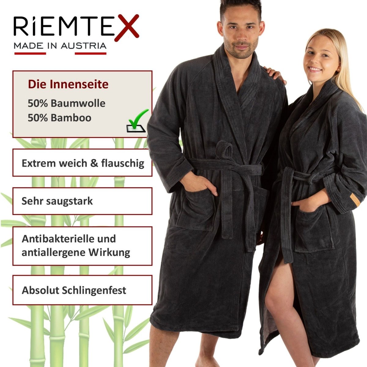 TWIN VELOUR Bademantel Anthrazit - RIEMTEX