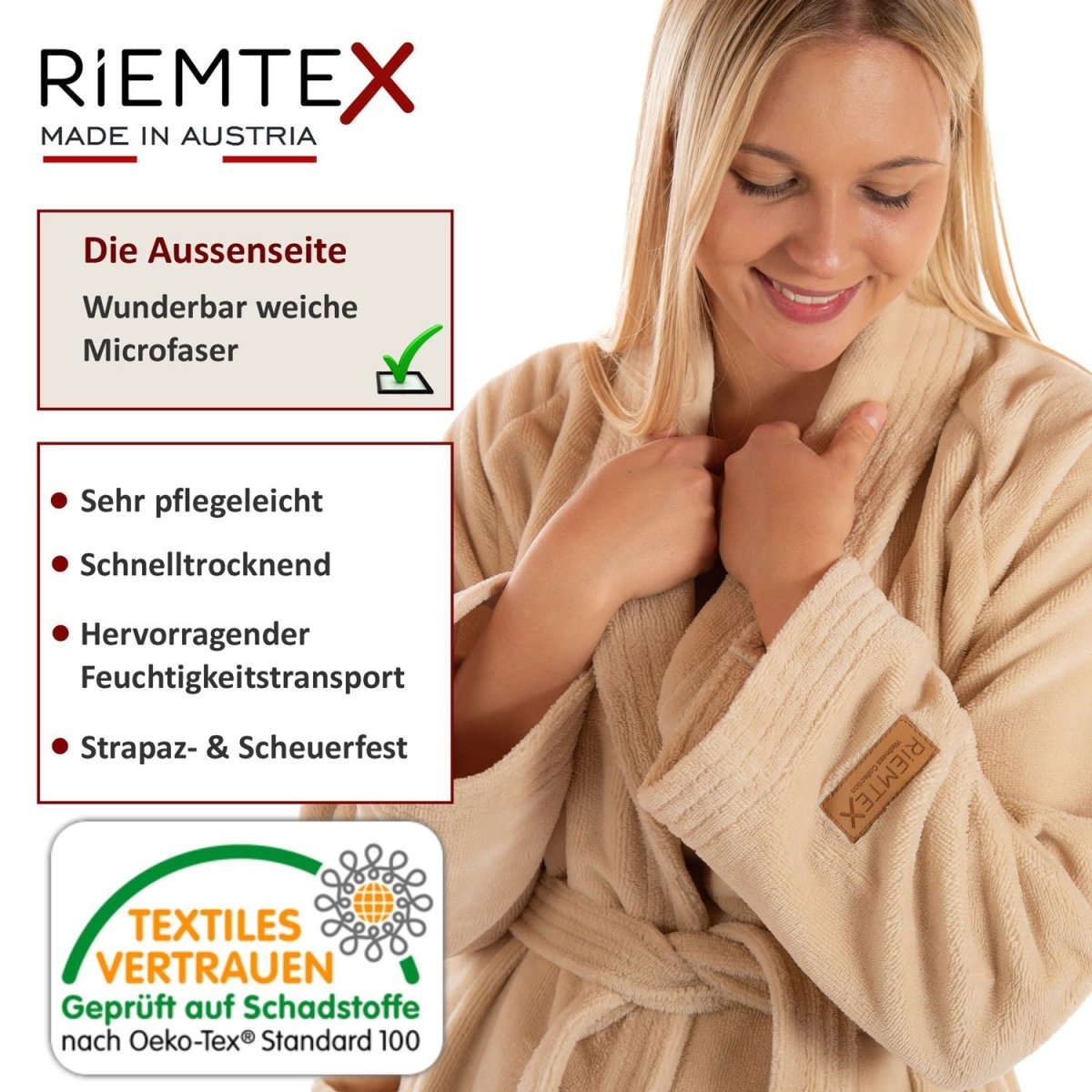 TWIN VELOUR Bademantel Beige - RIEMTEX